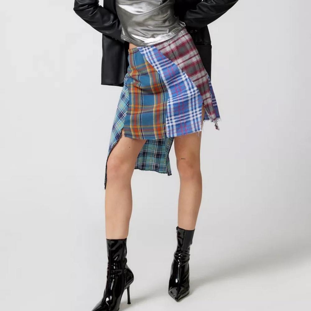 Urban Renewal Remade Pieced Flannel Asymmetric Skirt
